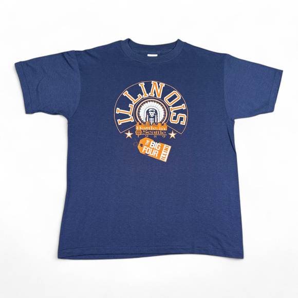 Vintage Illinois Fighting Illini Shirt Adult LARGE Blue NCAA Final Four 1989 80s - Picture 1 of 6